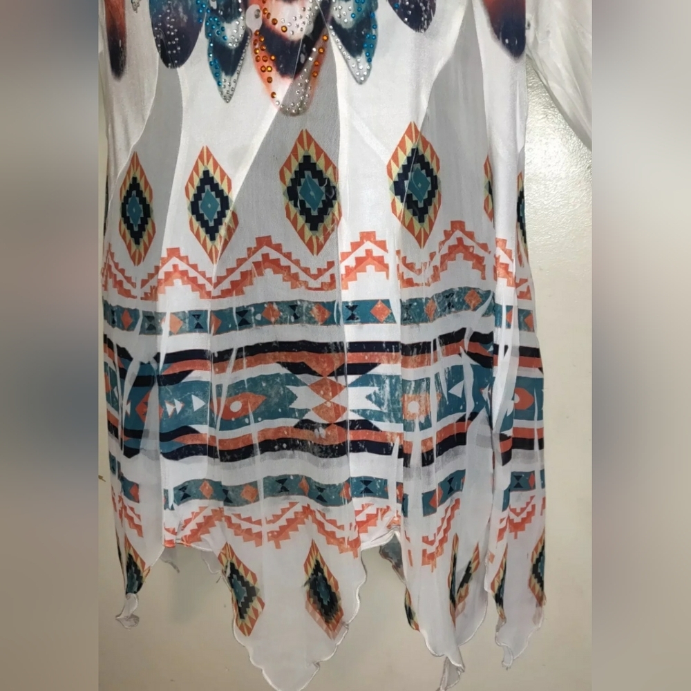 Pyramid Collection Tunic Top AZTEC Southwest Lightweight Asymmetrical SMALL - Picture 3 of 12